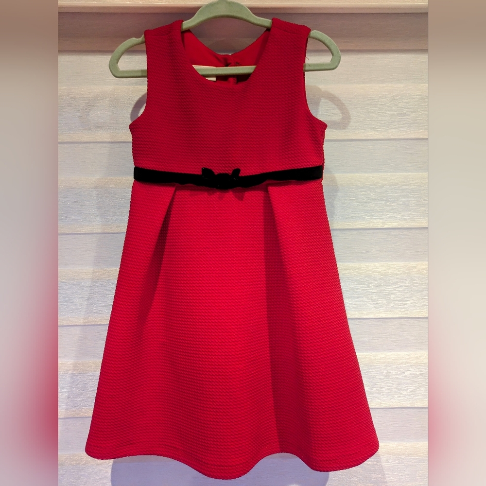 Bonnie Jean red dress with black bow belt baby girl toddler 3T